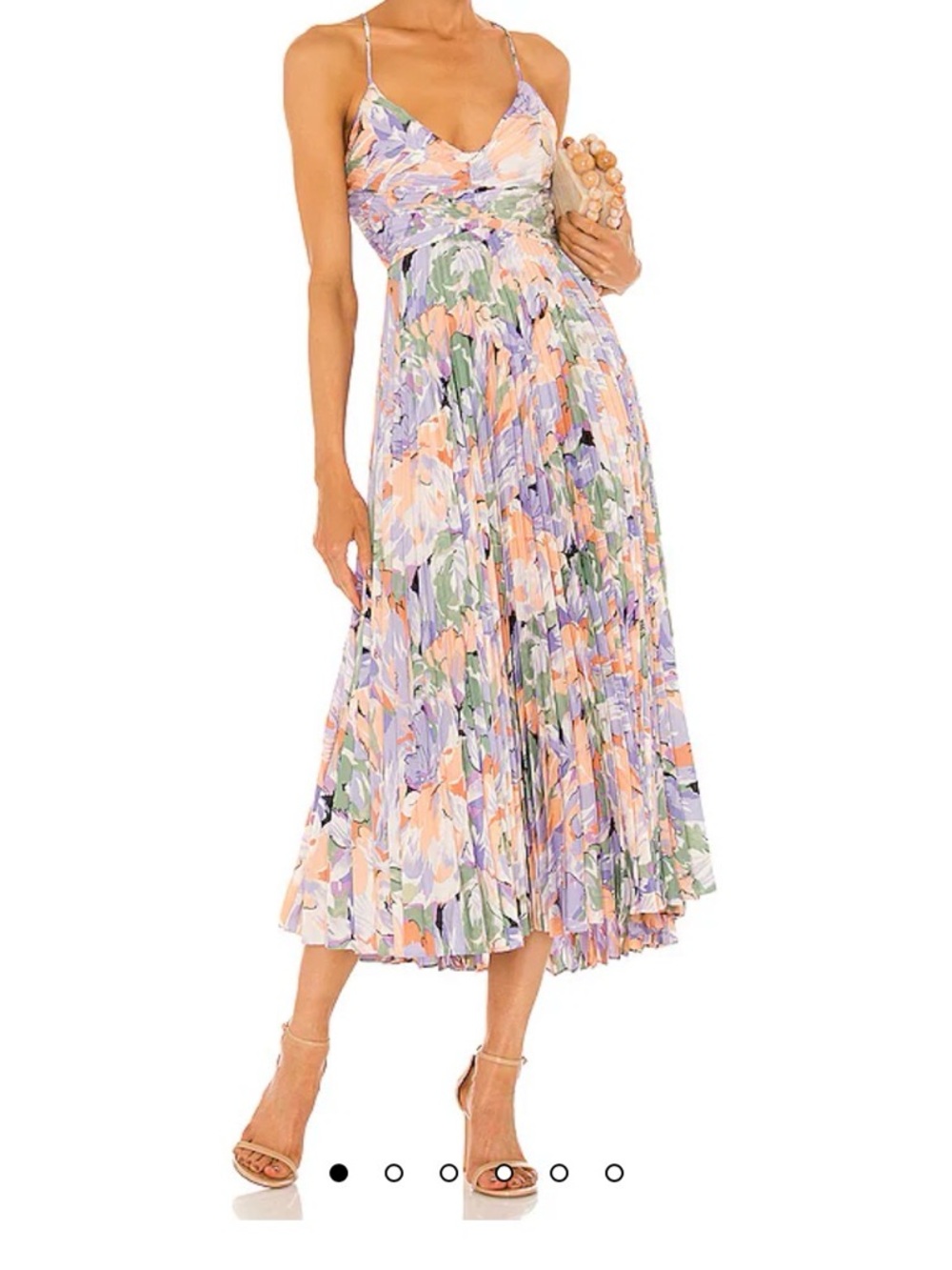 ASTR Floral Pleated Spaghetti-Strap Midi Dress in Lavender and Peach